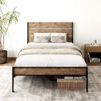 Twin Size Metal Platform Bed Frame with Modern Wooden Headboard and Footboard - $65