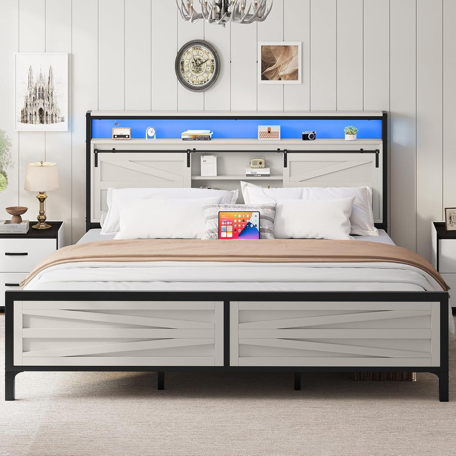 YITAHOME Farmhouse King Bed Frame with Bookcase Headboard, Platform Bed Frame - $190