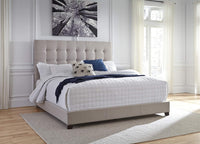 Modern Farmhouse Button-Tufted Upholstered Platform Bed, King, Beige - $260