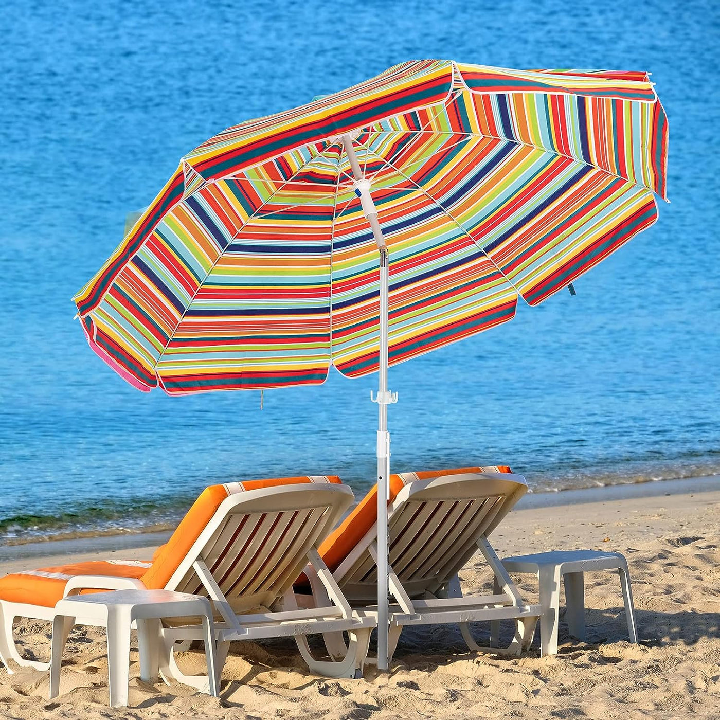 KITADIN 6.5FT Beach Umbrella for Sand Portable Outdoor Beach Umbrella - $25