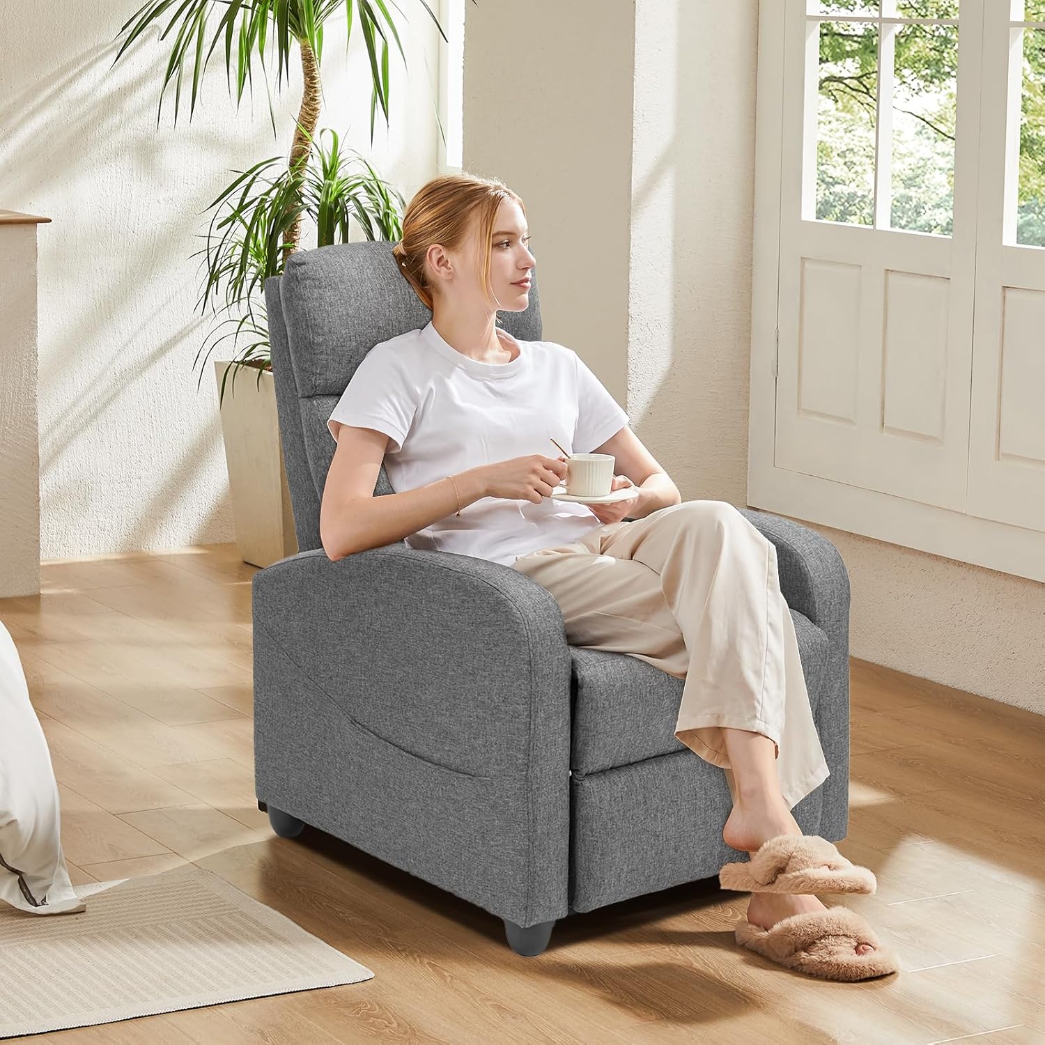 Sweetcrispy Recliner Chair for Adults, Massage Fabric Small Recliner - $80