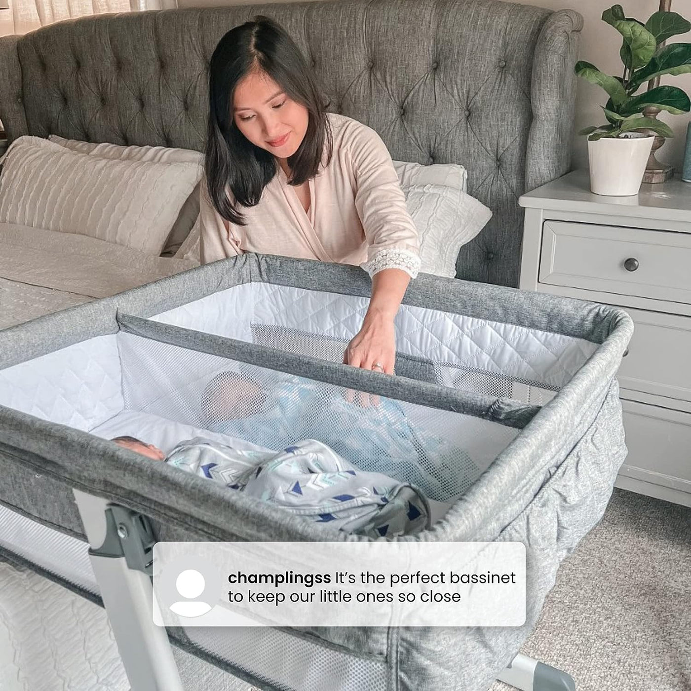 Simmons Kids By The Bed City Sleeper Bassinet for Twins, Grey Tweed - $130