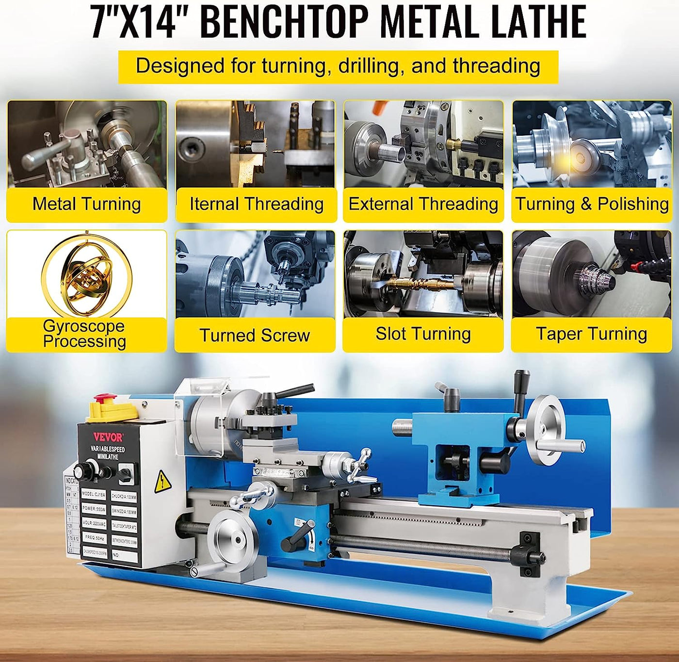 VEVOR Mini Metal Lathe, 7"x14" Benchtop Metal Lathe - $380