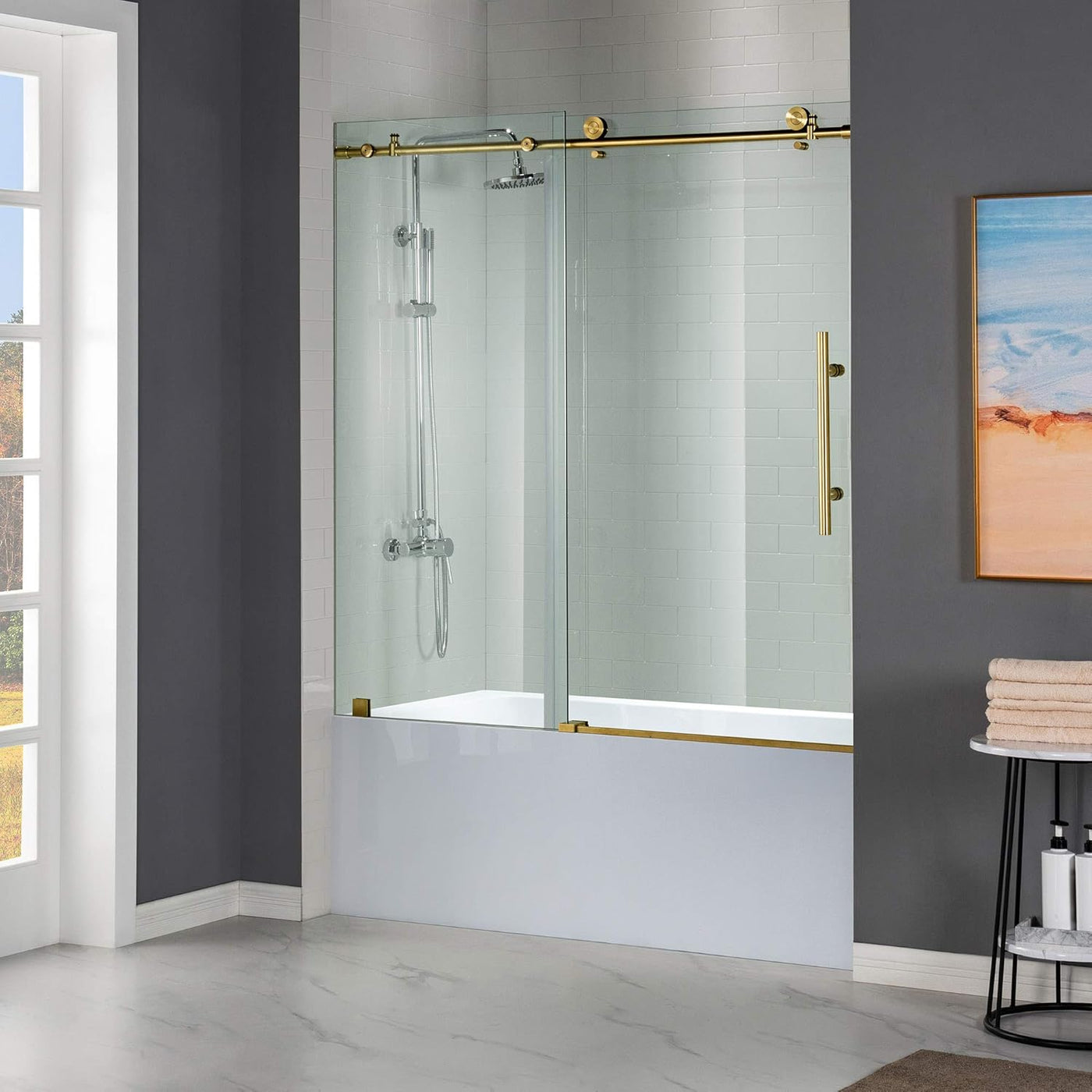 WOODBRIDGE Frameless Bathtub Shower Door,56" - 60" Width,62" Height, 3/8" (10 mm) - $425