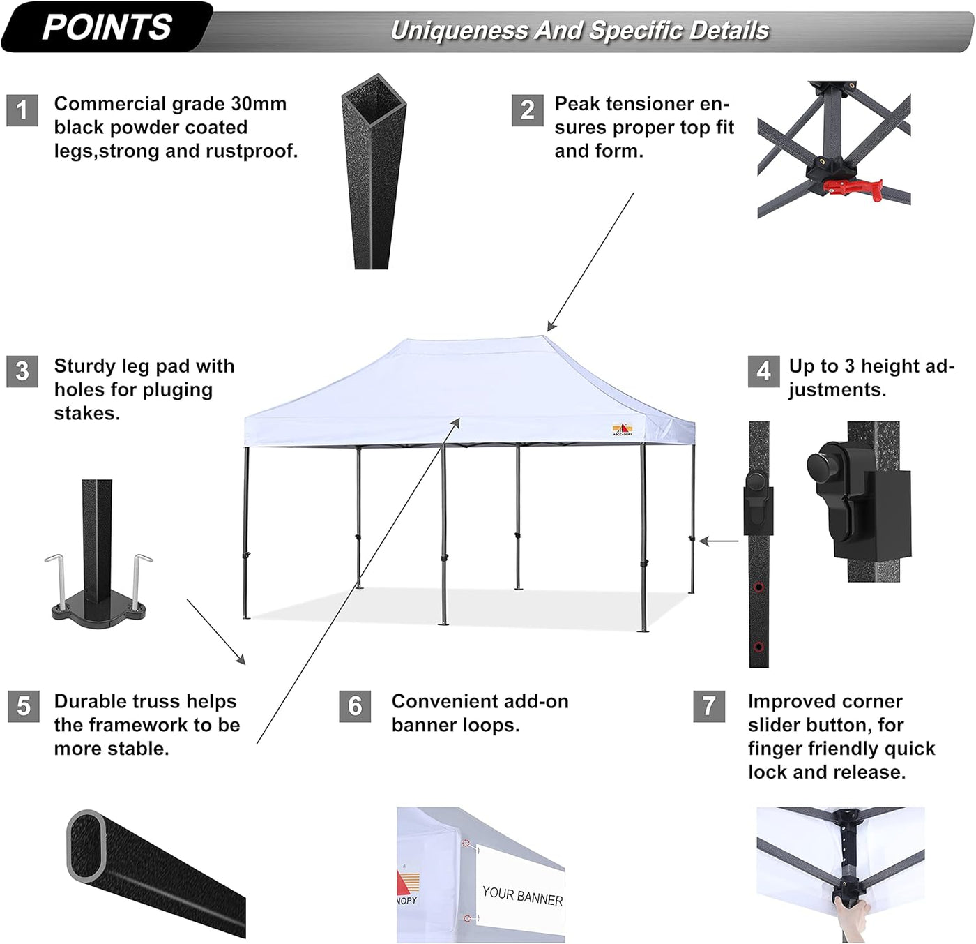 ABCCANOPY Heavy Duty Ez Pop up Canopy Tent with Sidewalls 10x20,White - $275