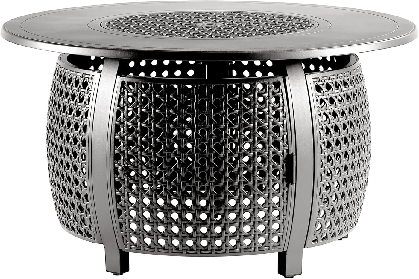 Round 44 in. x 44 in. Aluminum Propane Fire Pit Table with Glass Beads, Two Covers - $615