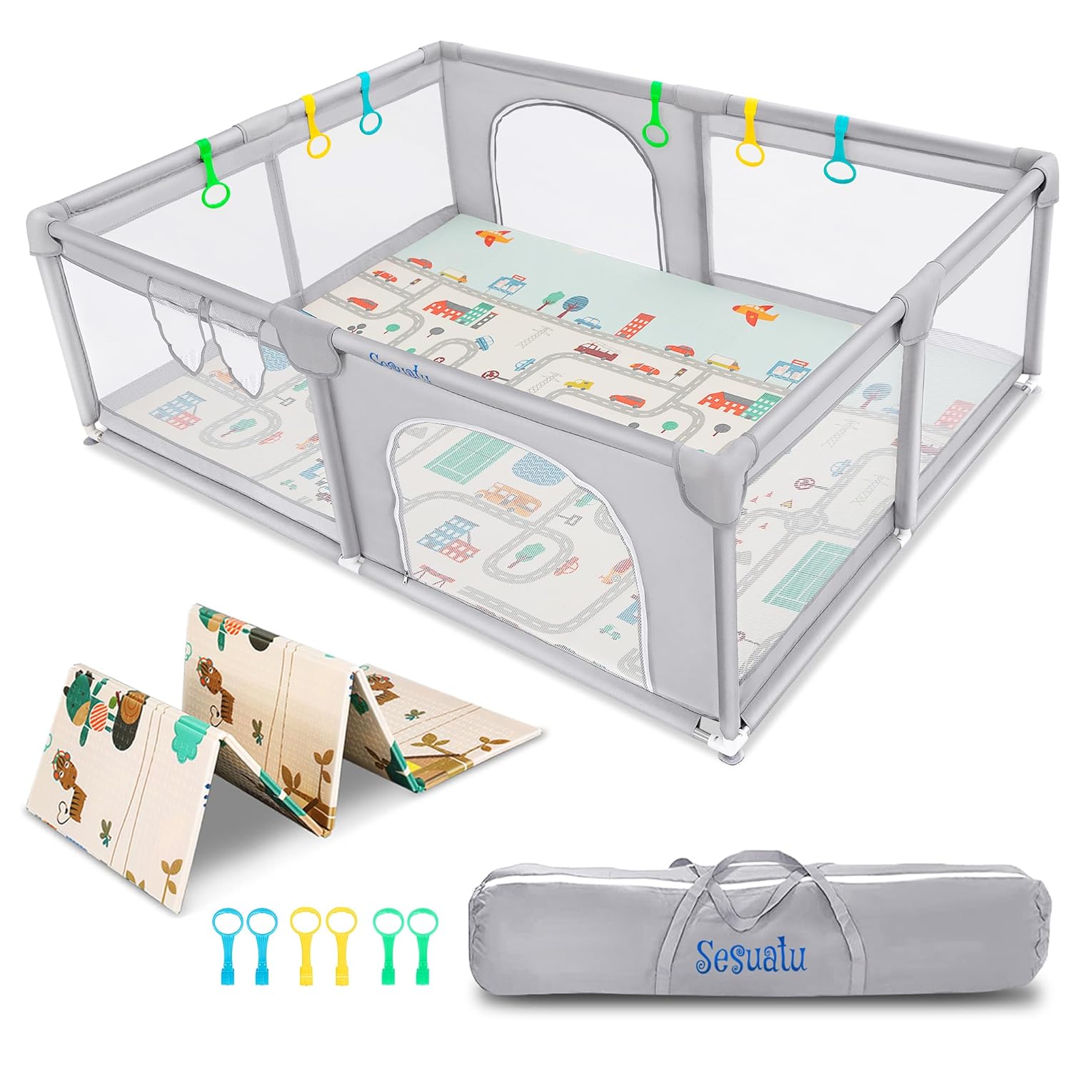 Baby Playpen with Mat, 79"x59" Extra Large Playpen for Babies and Toddlers - $65