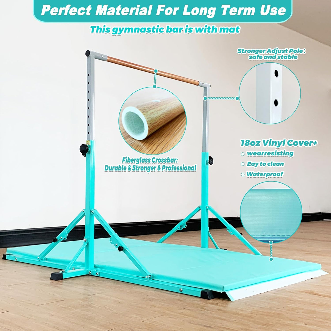 Gymnastic Bar For Kids and Teenage Ages 3-25, 5 FT / 6 FT Base Length - $155