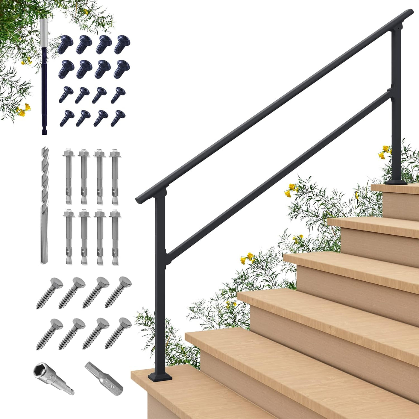 CHR Fence & Rail Hand Rails for Outdoor Steps, 6 Step Stair Railing Kit - $70