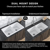 White Undermount Kitchen Sink 32 Inch - Double Bowl 50/50 Large Kitchen Sink - $170