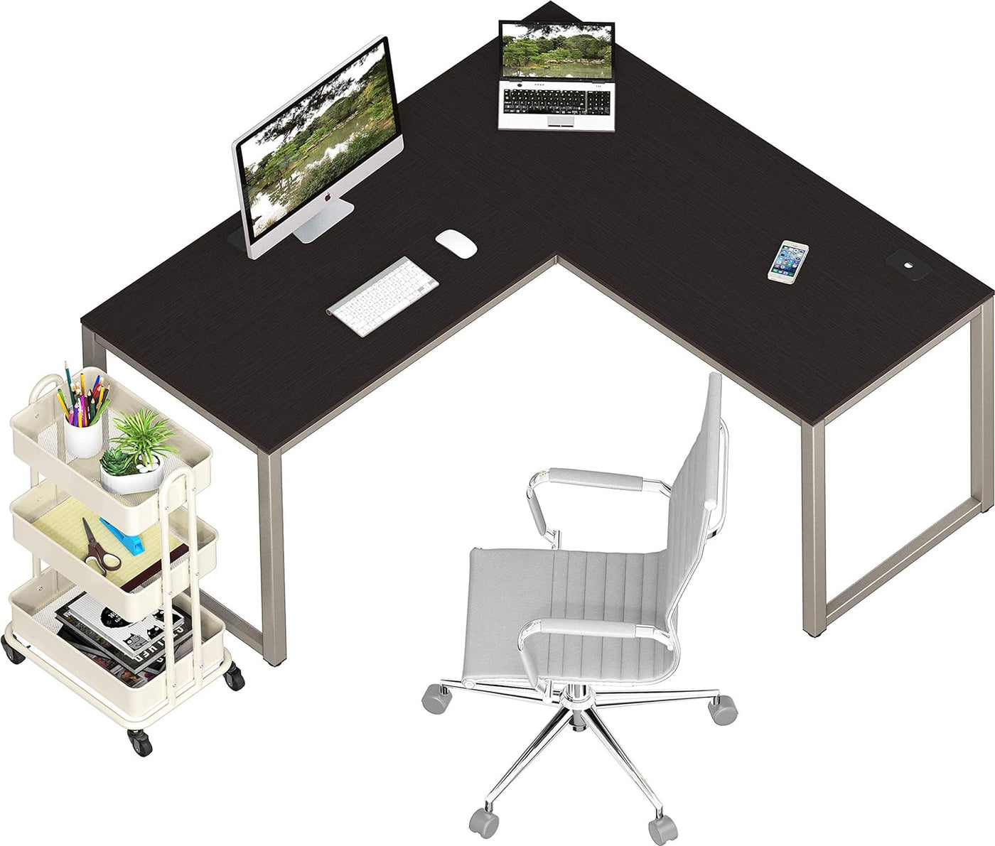 SHW Home Office 55"x60" Large L Shaped Corner Desk, 24" Deep, Espresso - $95