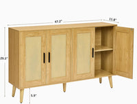 Rattan Sideboard Buffet Cabinet with Double Doors and Adjustable Shelves - $60