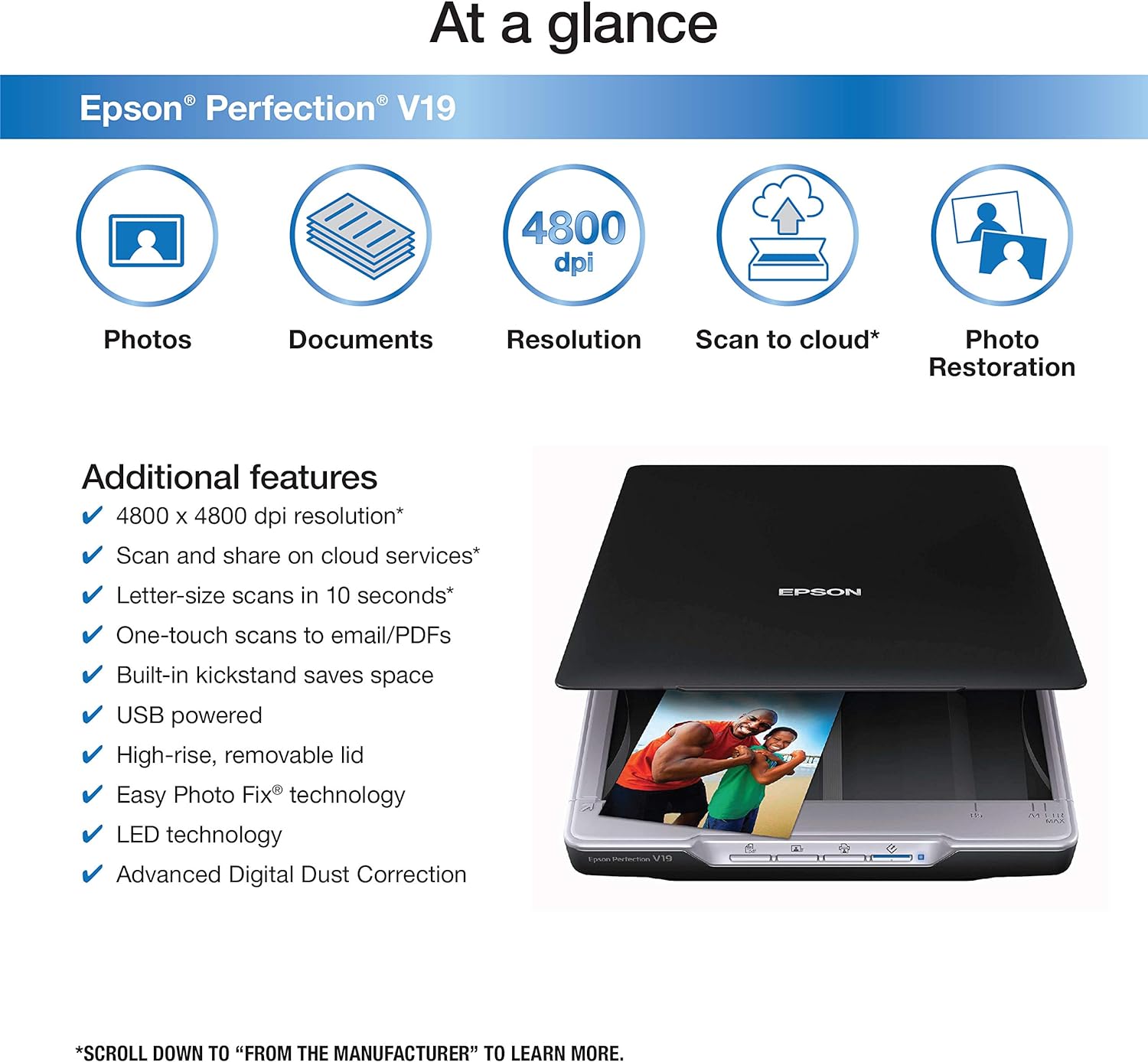 Epson Perfection V19 Color Photo & Document Scanner - $145