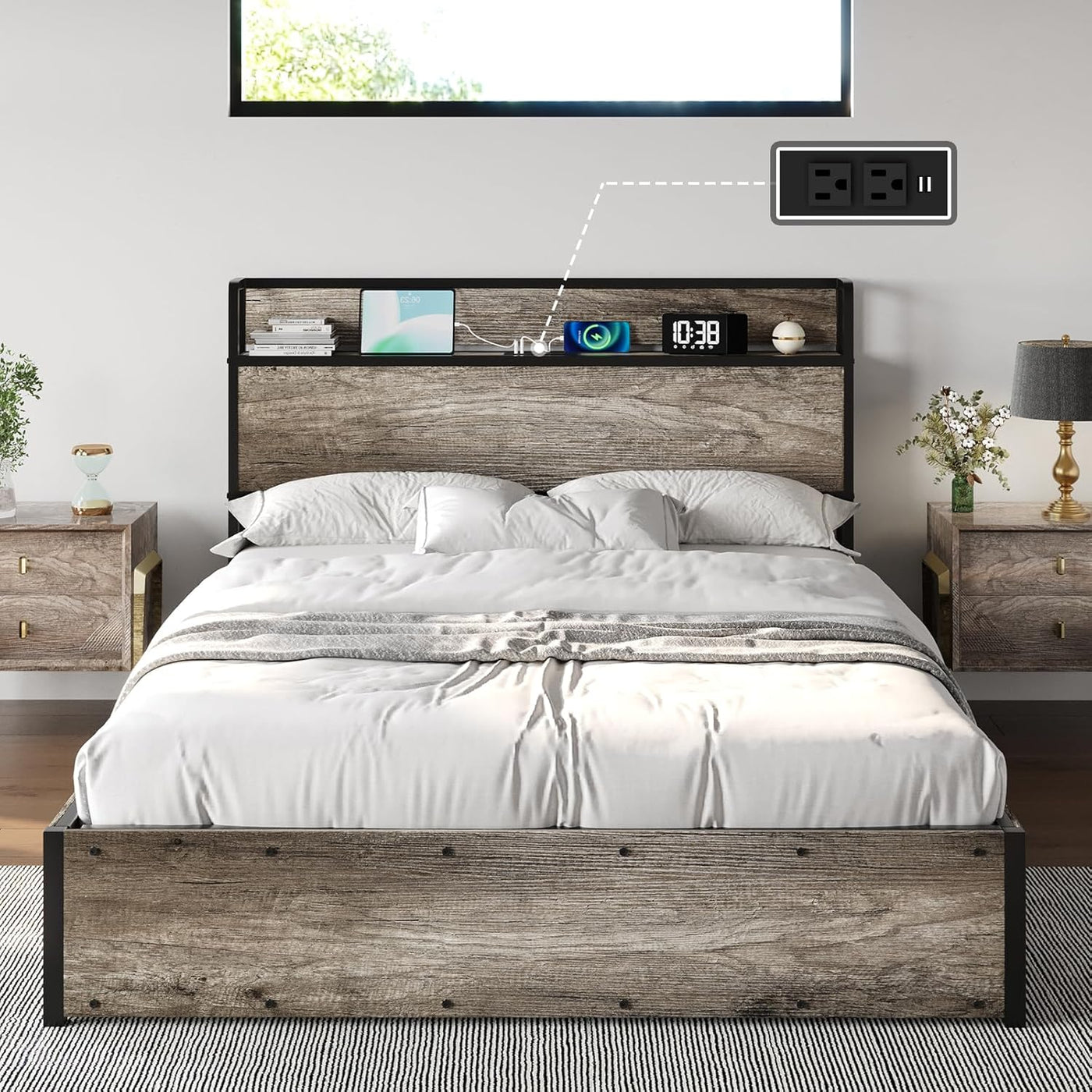 AMERLIFE Full Size Lift Up Storage Bed Frame, Wooden Platform Bed Frame - $155