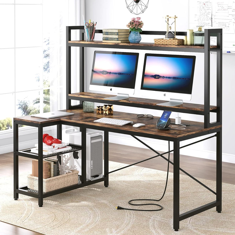 TIYASE Computer Desk with Hutch and Storage Shelves, 51 inch L-Shaped Corner Desk - $105