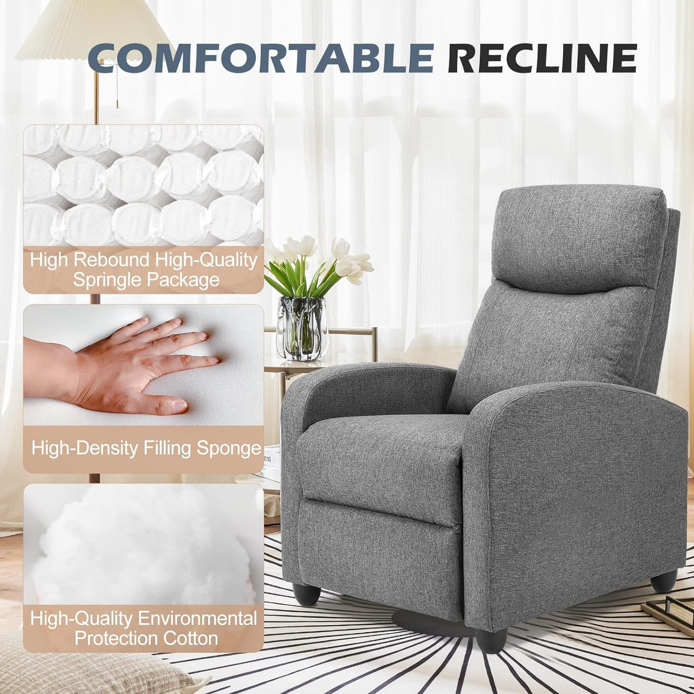 Sweetcrispy Recliner Chair for Adults, Massage Fabric Small Recliner (Grey) - $80