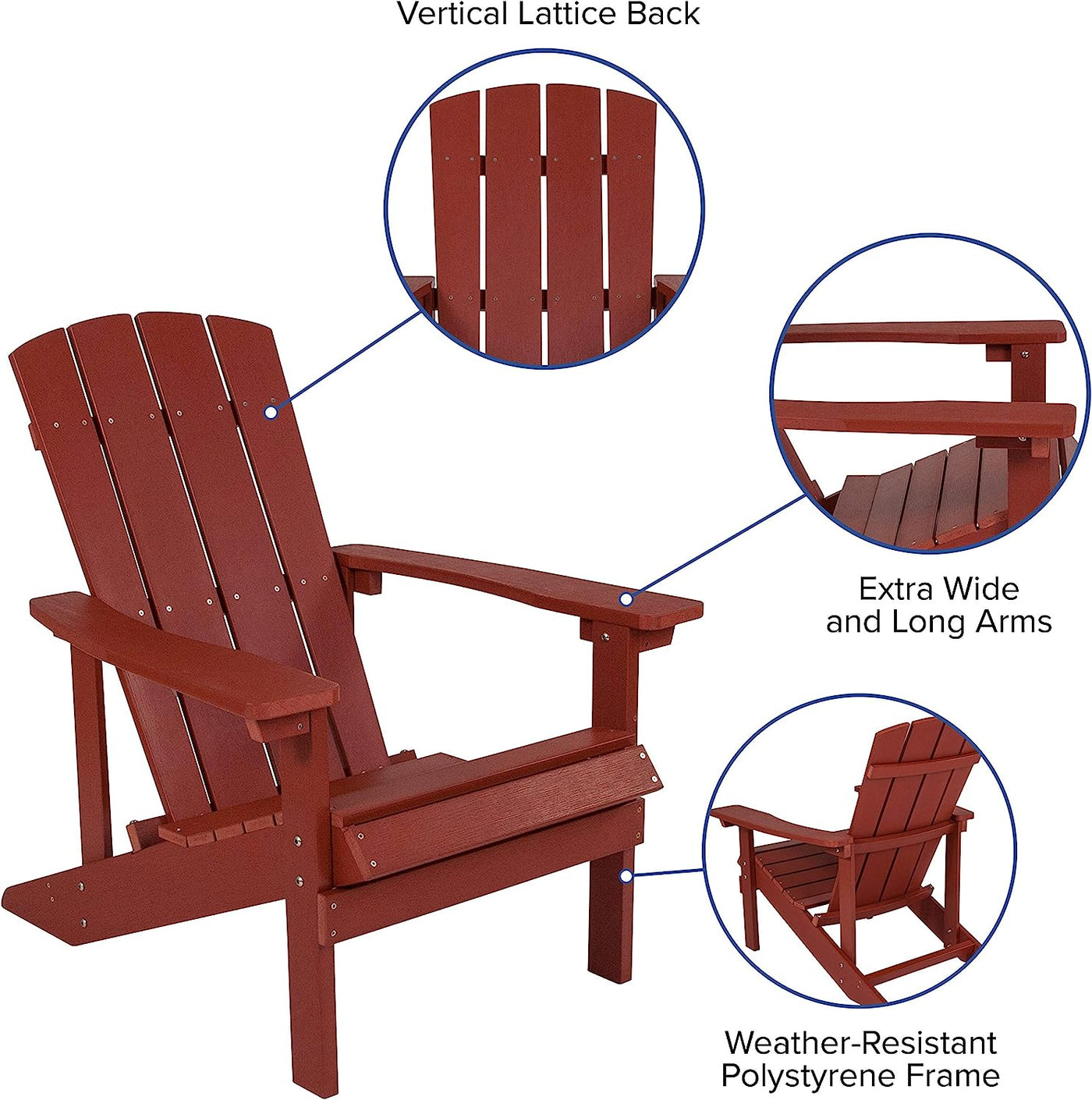 Flash Furniture Charlestown Indoor/Outdoor Adirondack Chair, Red - $120