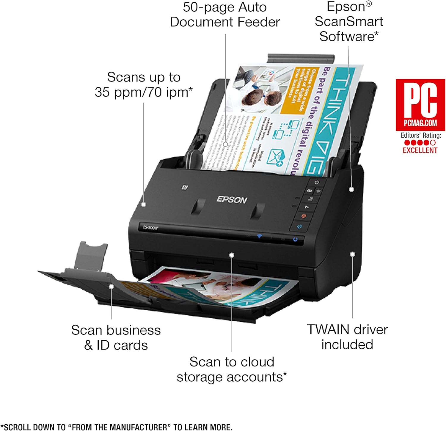 Epson Workforce ES-500W II Wireless Color Duplex Desktop Document Scanner - $235