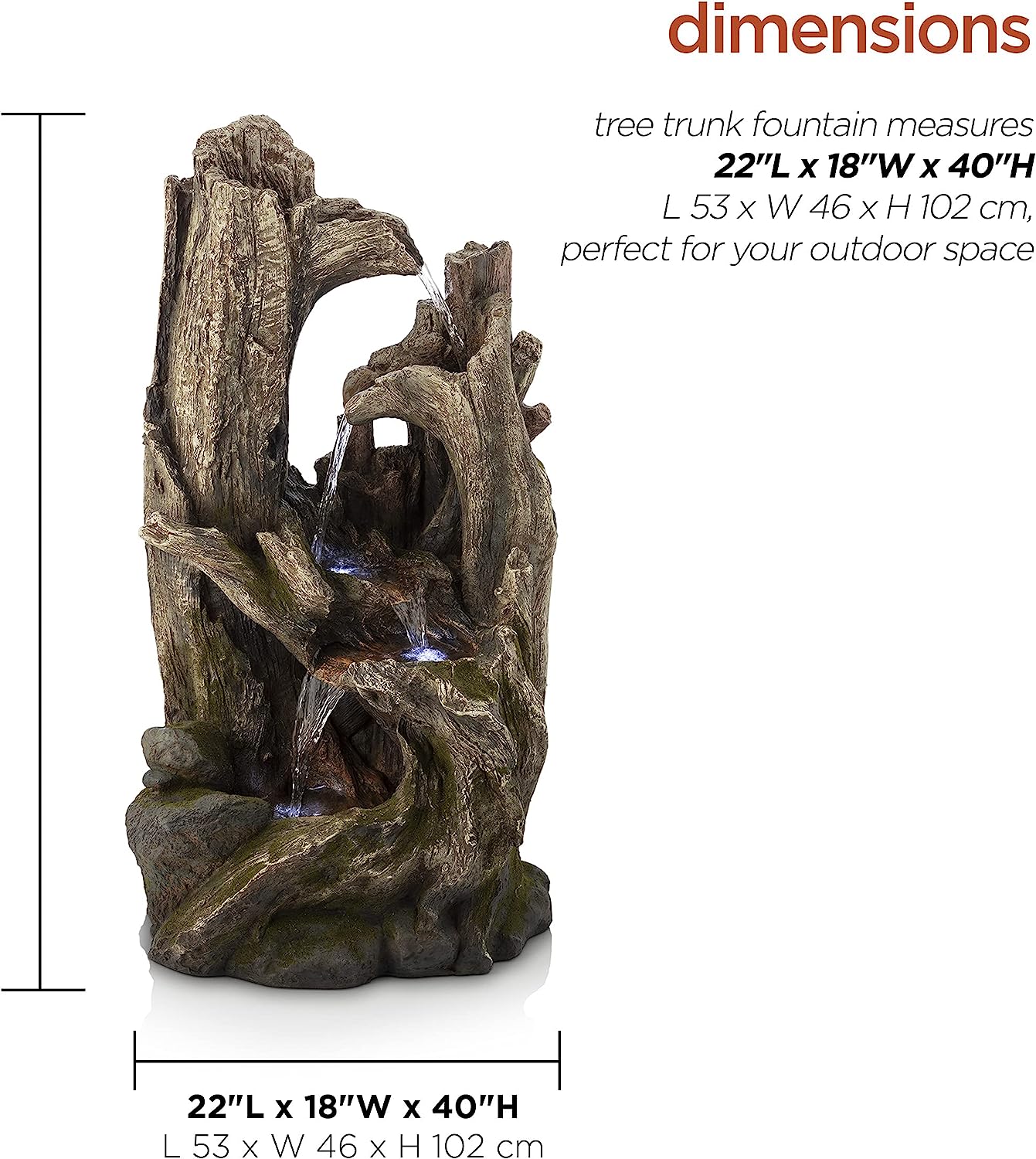 Alpine Corporation Five Tiered Rainforest Tree Trunk LED Lights Floor Fountain - $290