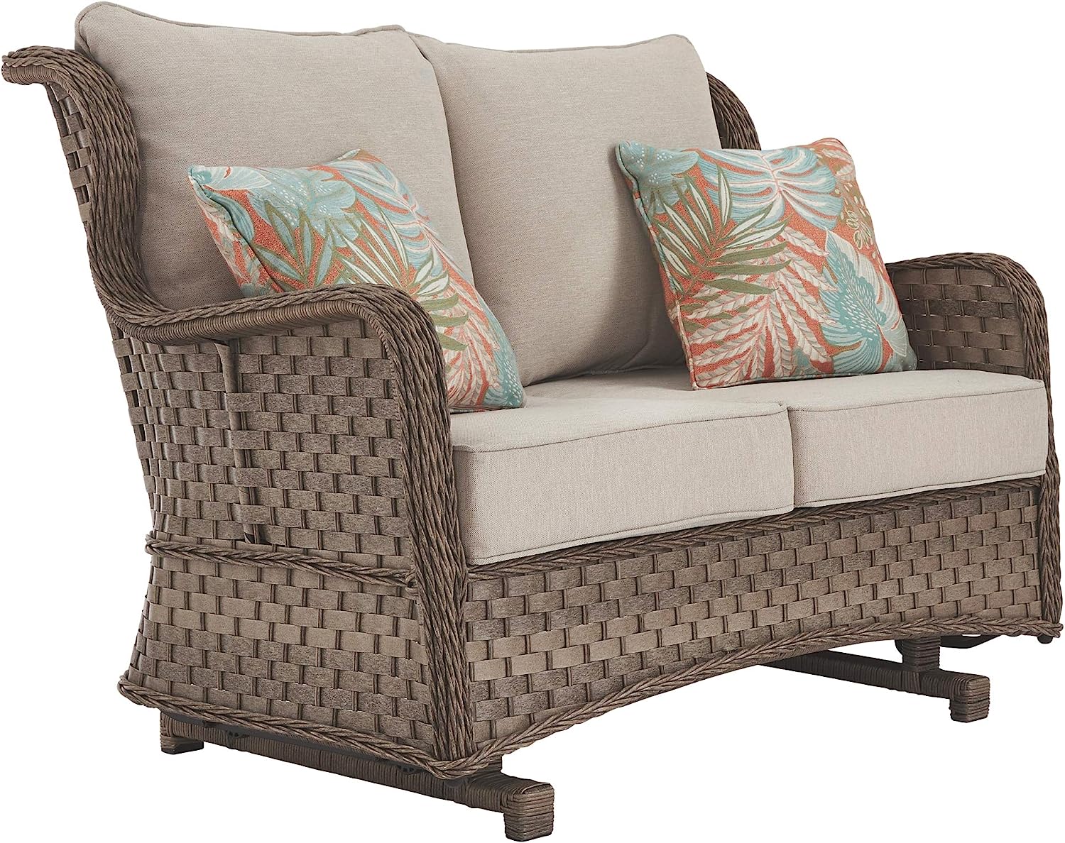Clear Ridge Outdoor Handwoven Wicker Loveseat Glider, Light Brown - $460