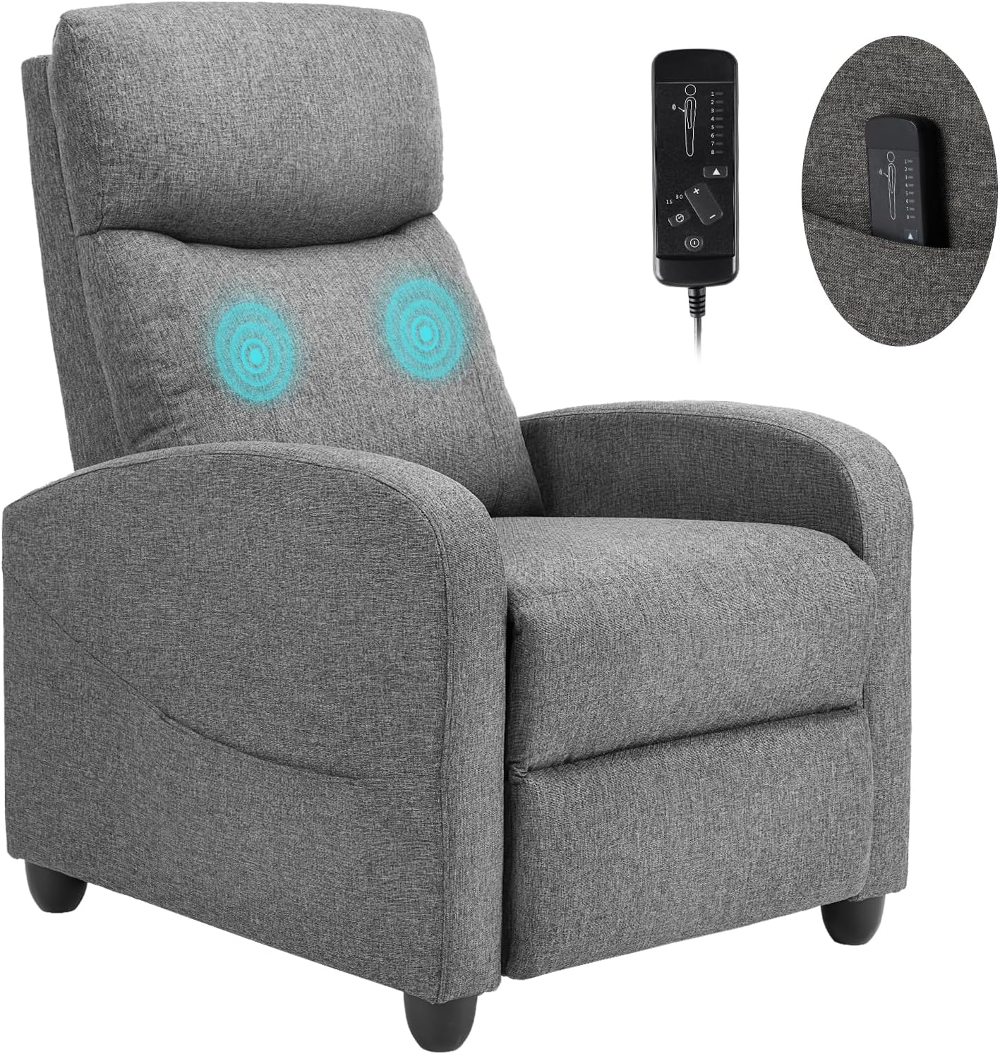 Sweetcrispy Recliner Chair for Adults, Massage Fabric Small Recliner - $80