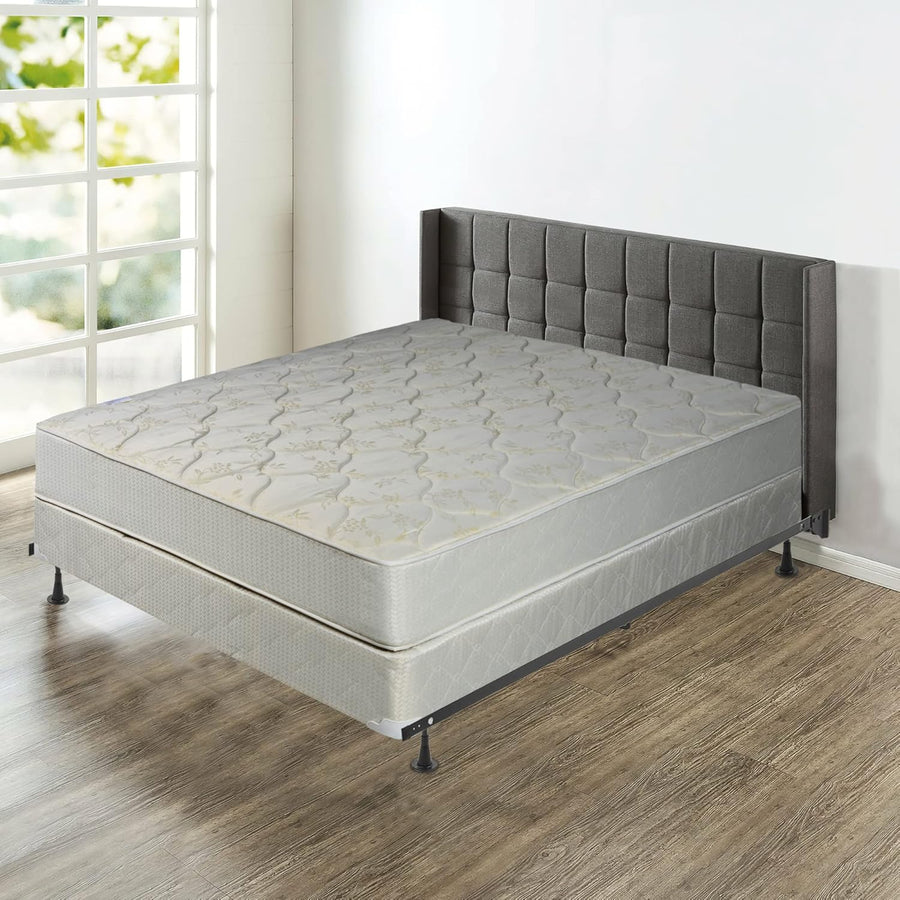 9-Inch Innerspring Mattress & 8" Wood Box Spring Set with Frame, Full, Beige - $235