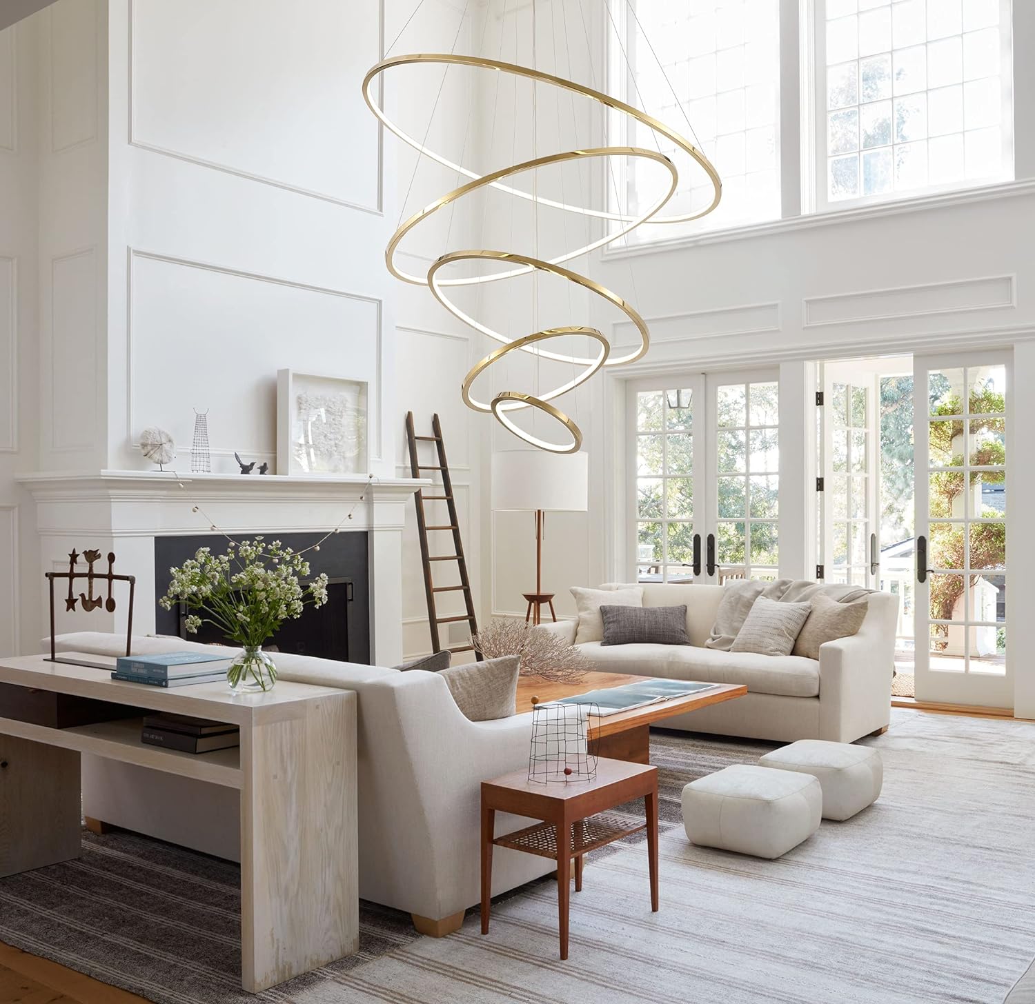 Akeelighting Modern 5 Ring High Ceiling Chandeliers for Foyer Dimmable Light Fixture - $500