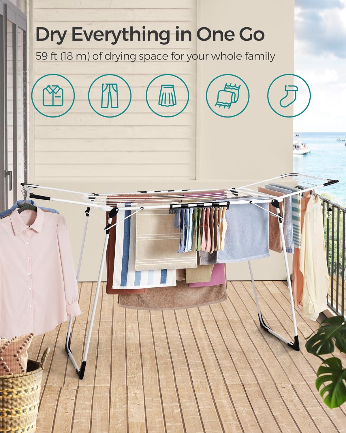 SONGMICS Clothes Drying Rack, 56.5 x 173 x 96.5 cm Winged Clothes Airer - $30