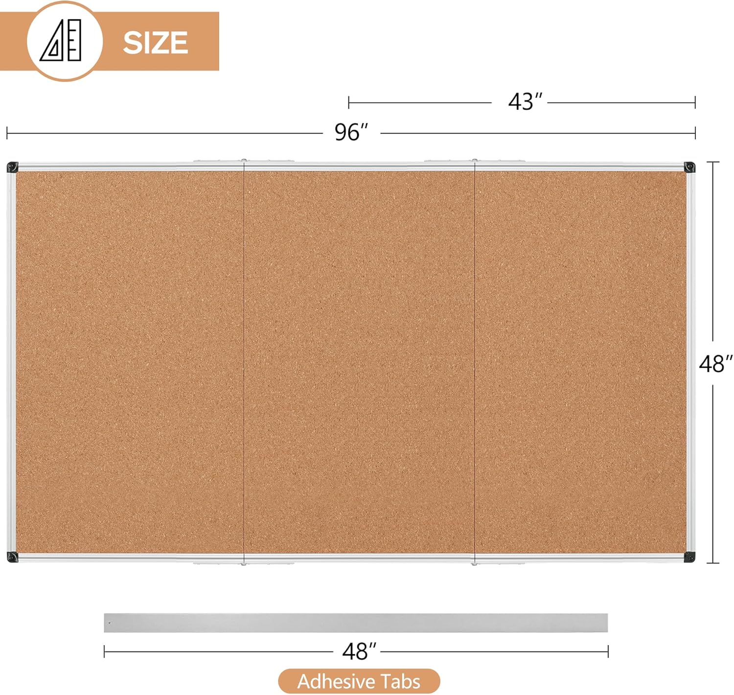 Board2by Extra Large Cork Bulletin Board 96" X 48", Foldable Notice Pin Board - $145