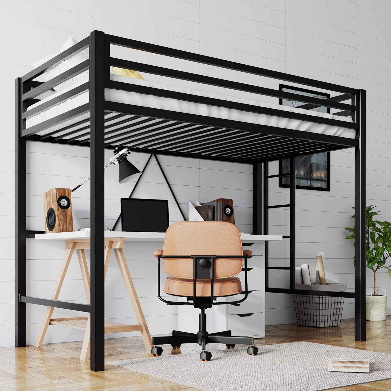 SHA CERLIN Loft Bed Twin Size with Ladder and Guardrail,Heavy Duty Metal - $110