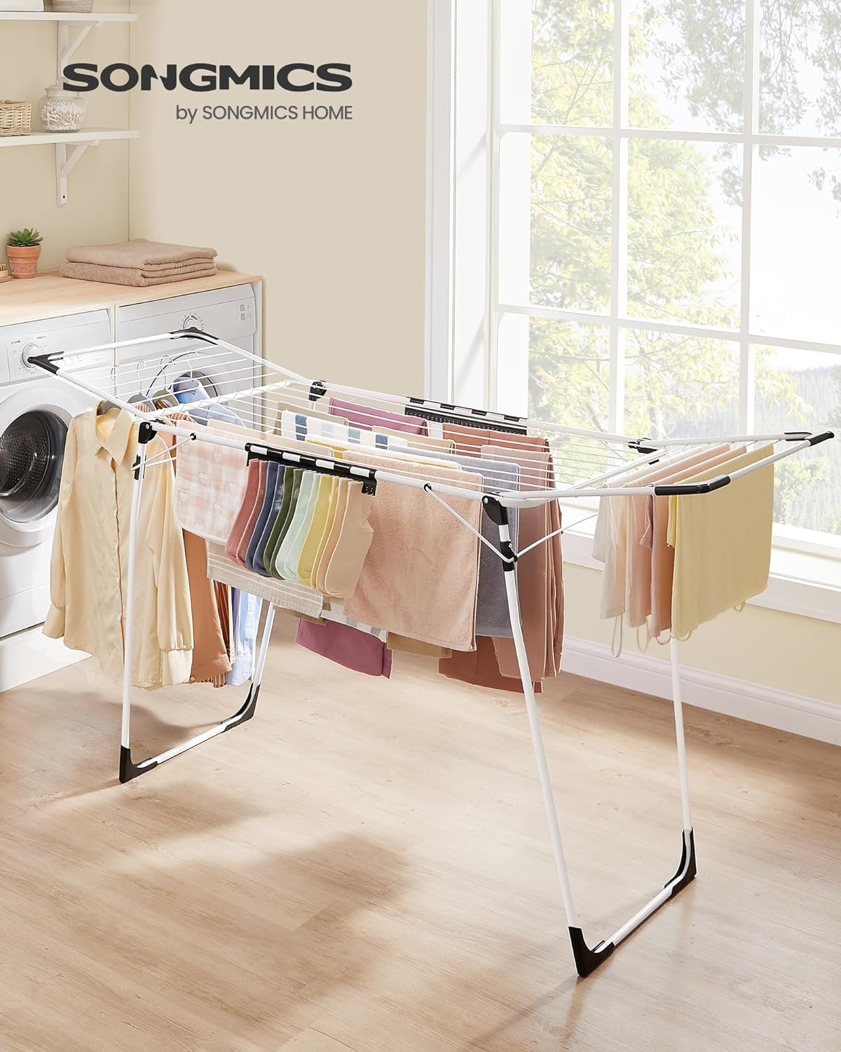 SONGMICS Clothes Drying Rack, 56.5 x 173 x 96.5 cm Winged Clothes Airer - $30