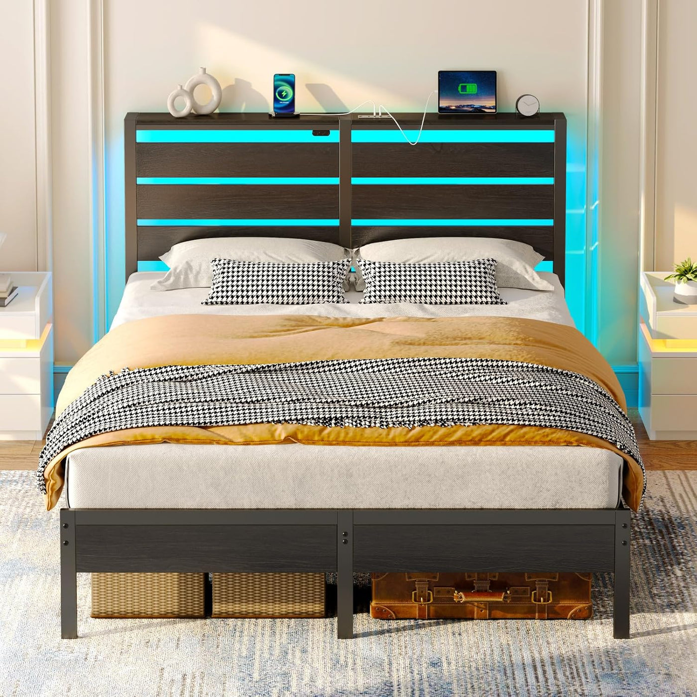 Rolanstar Bed Frame Full Size with USB Charging Station, LED Bed Frame - $100