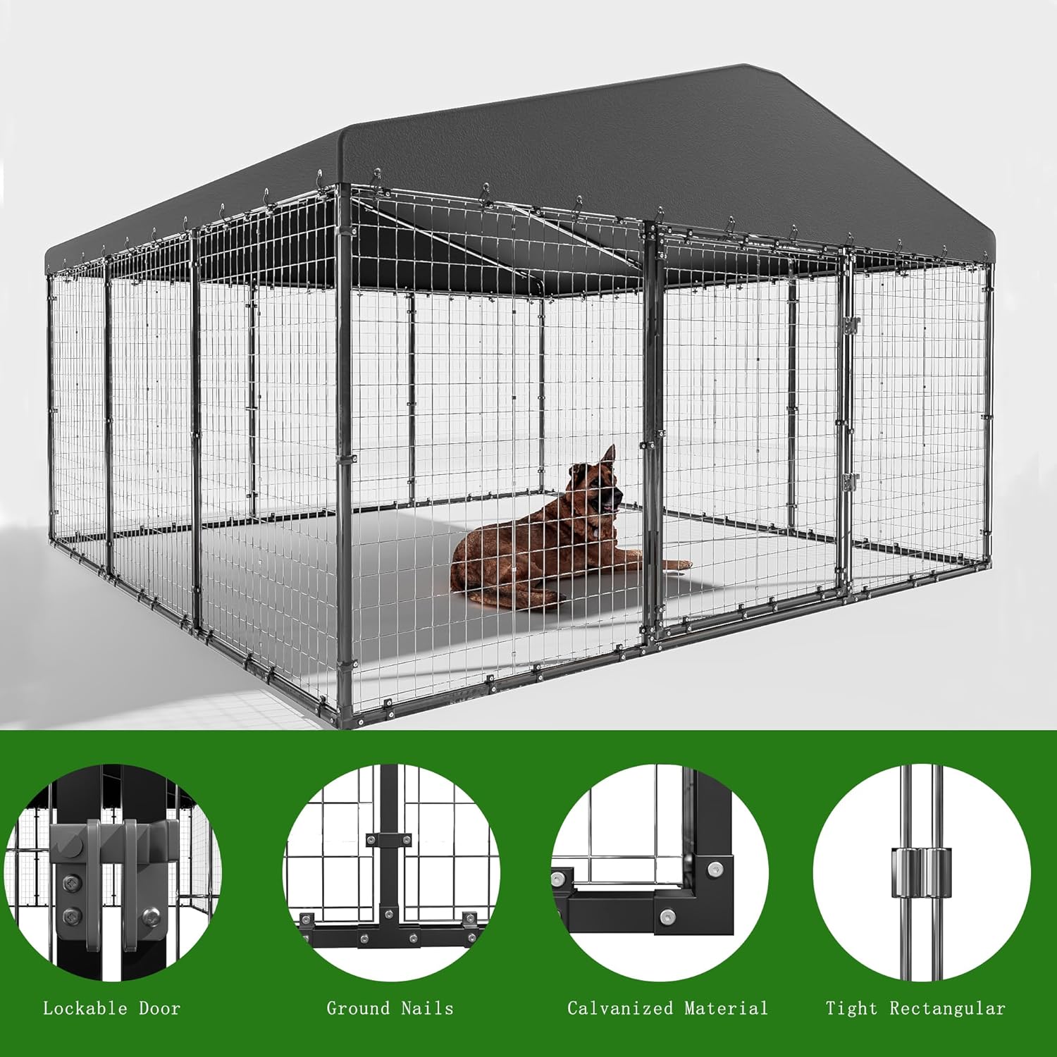 Large Outdoor Dog Kennel,W 118" x D 118" x H 70" Heavy Duty Dog Cage - $150