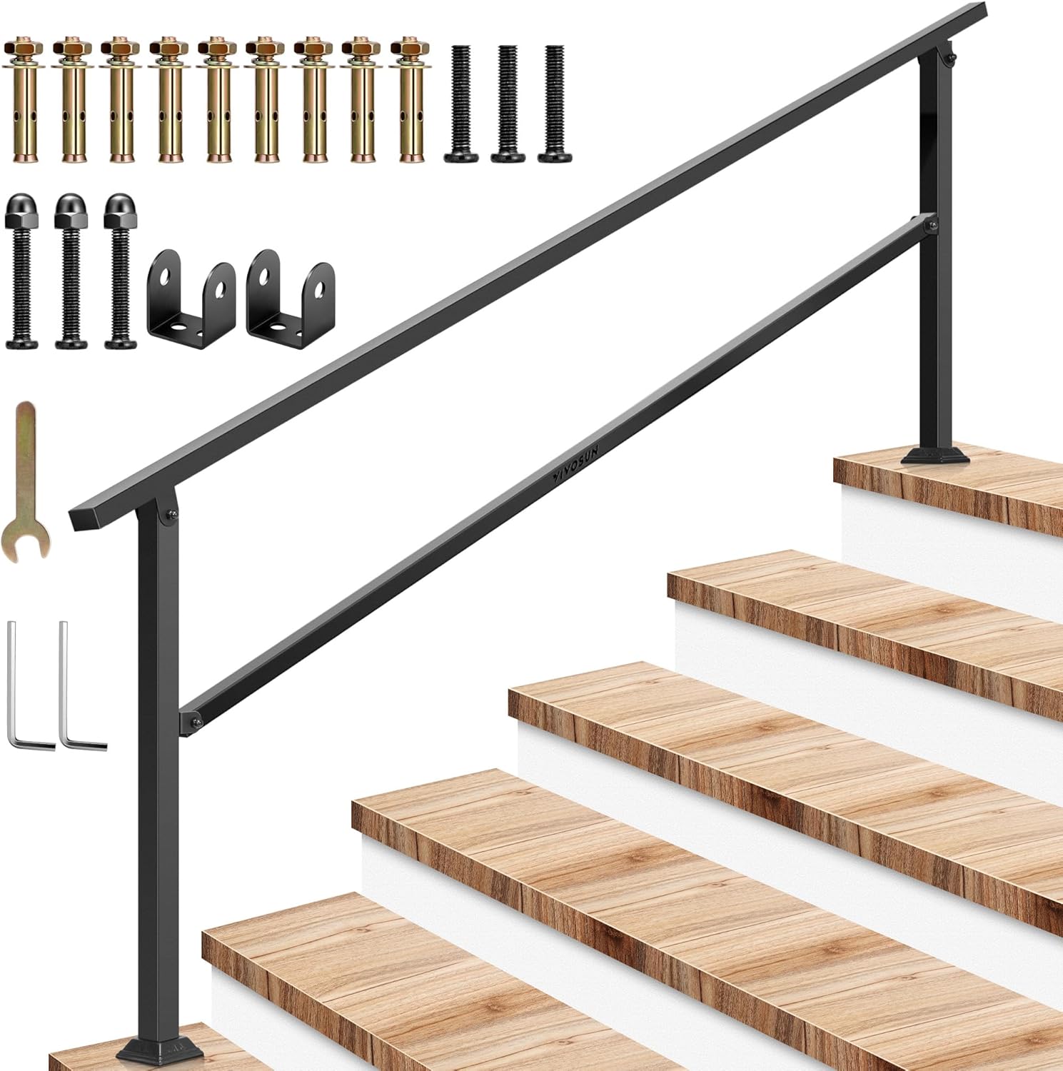 VIVOSUN Outdoor Handrail, 6 Step Stair Handrail, 83" x 36" Fits 1 to 6 Steps - $65