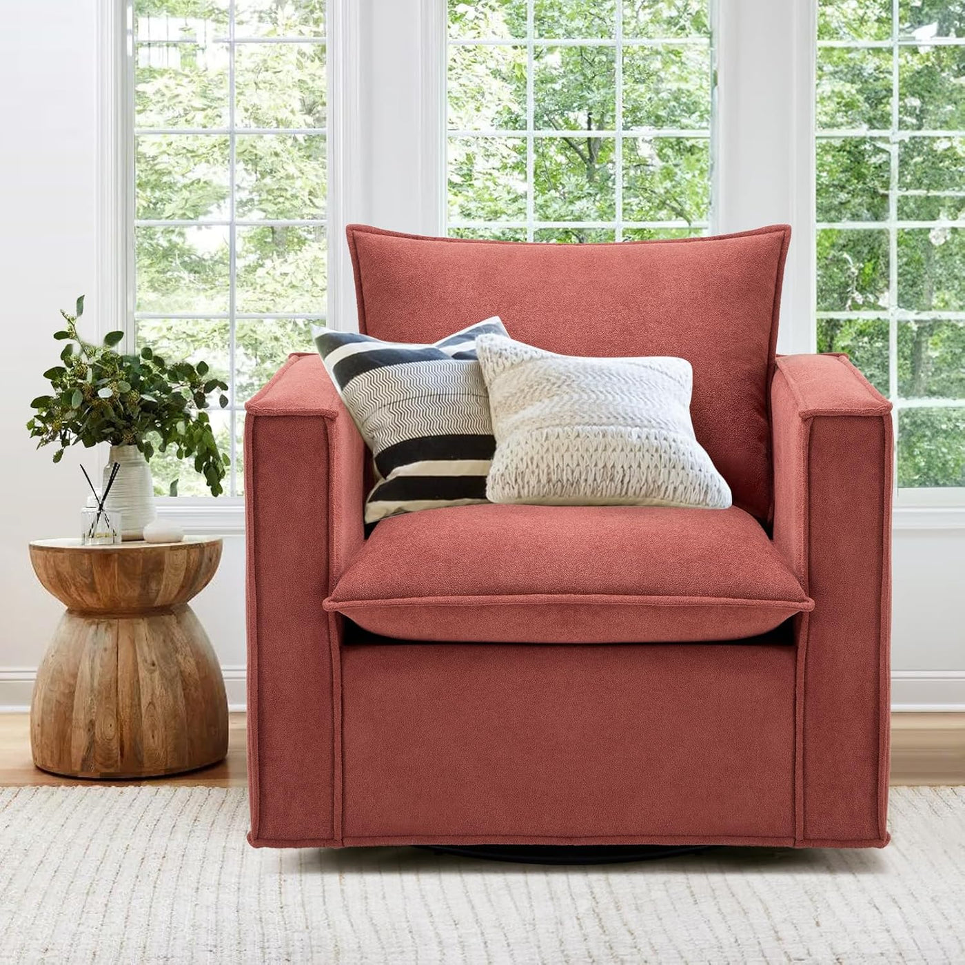 Swivel Accent Chair, 34 Inches Wide Upholstered Arm Chair with Plump Back Pillow - $155