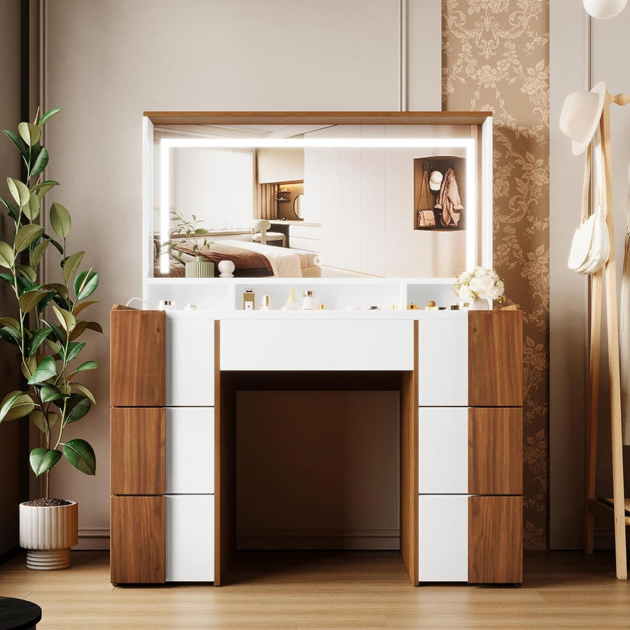 roomfitters 44.4" Elegant Vanity Table with Large Lighted Mirror & Power Outlet - $210