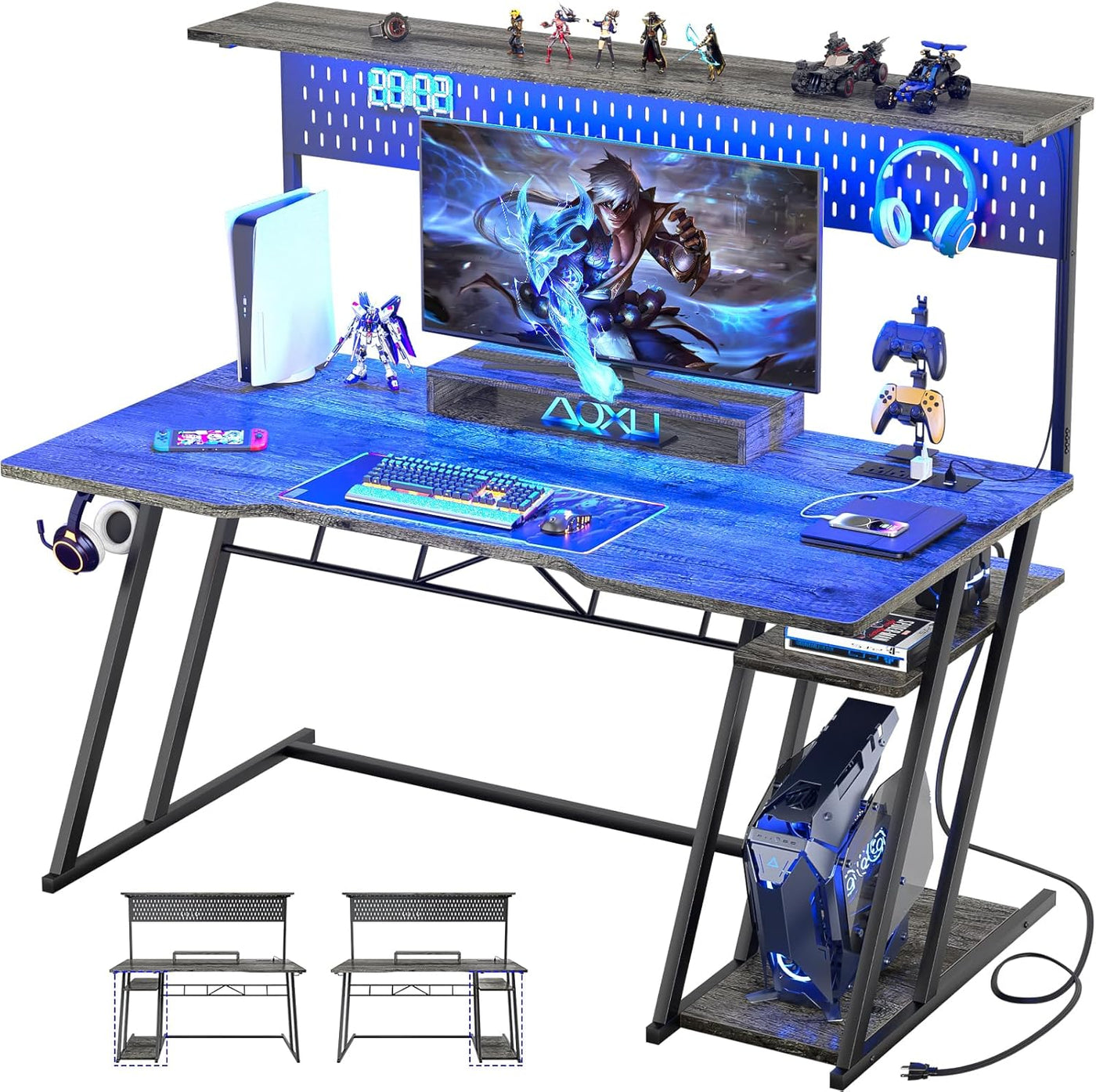 armocity 55'' Gaming Desk with Hutch and LED Lights, Gaming Computer Desk - $95