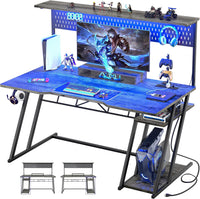 armocity 55'' Gaming Desk with Hutch and LED Lights, Gaming Computer Desk - $95