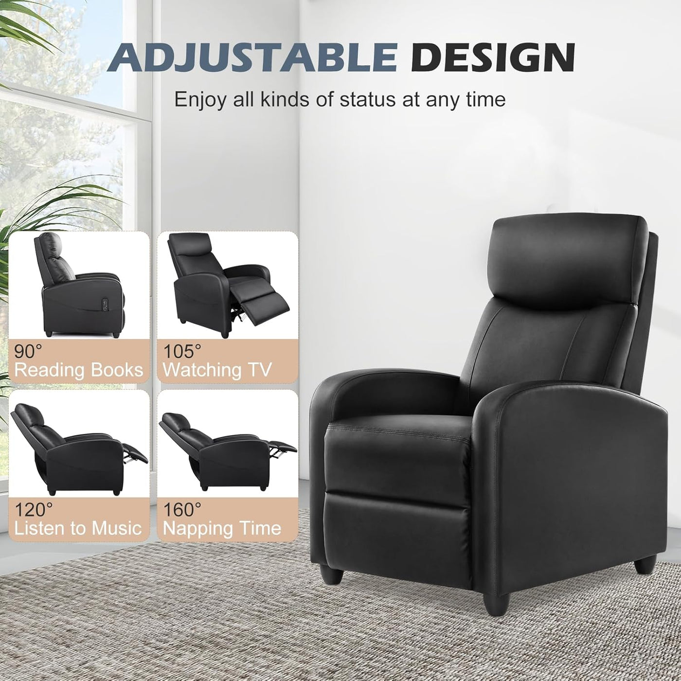 Sweetcrispy Recliner Chair for Adults, Massage PU Leather Small Recliner - $75