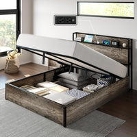 AMERLIFE Full Size Lift Up Storage Bed Frame, Wooden Platform Bed Frame - $155