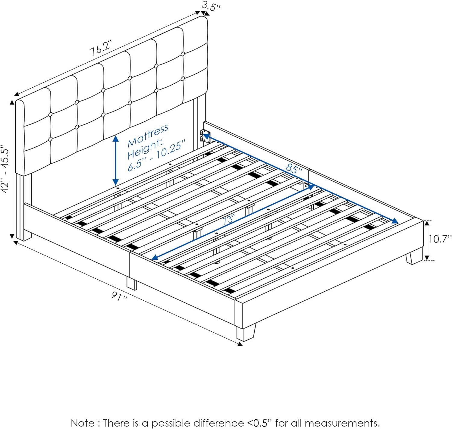 Furinno Laval Button Tufted Upholstered Platform Bed Frame, California King, Glacier - $125