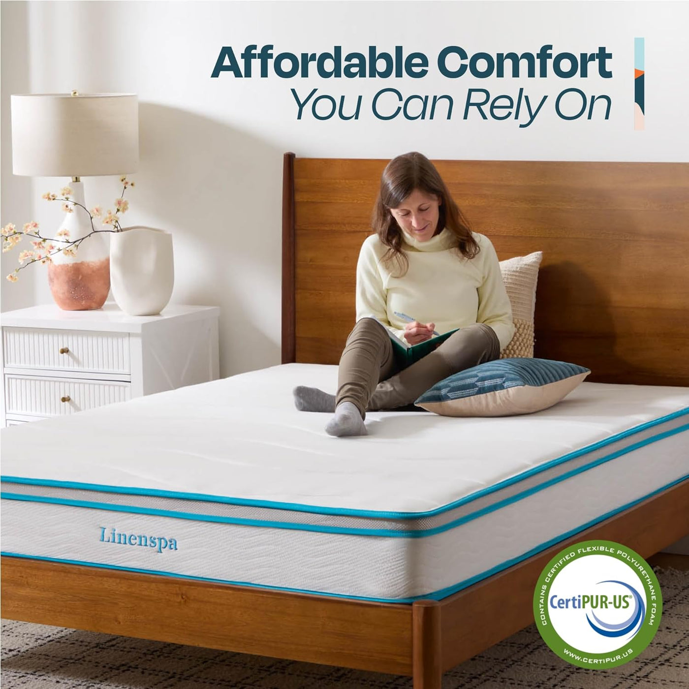 Linenspa 8 Inch Memory Foam and Spring Hybrid Mattress - Full Size - $110