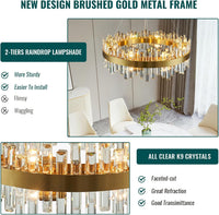 Siljoy Modern Crystal Chandelier 16 Lights Brass Gold Round 2-Tier - $375