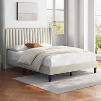 Yaheetech Queen Bed Frame Upholstered Platform Bed with Fabric Headboard - $90