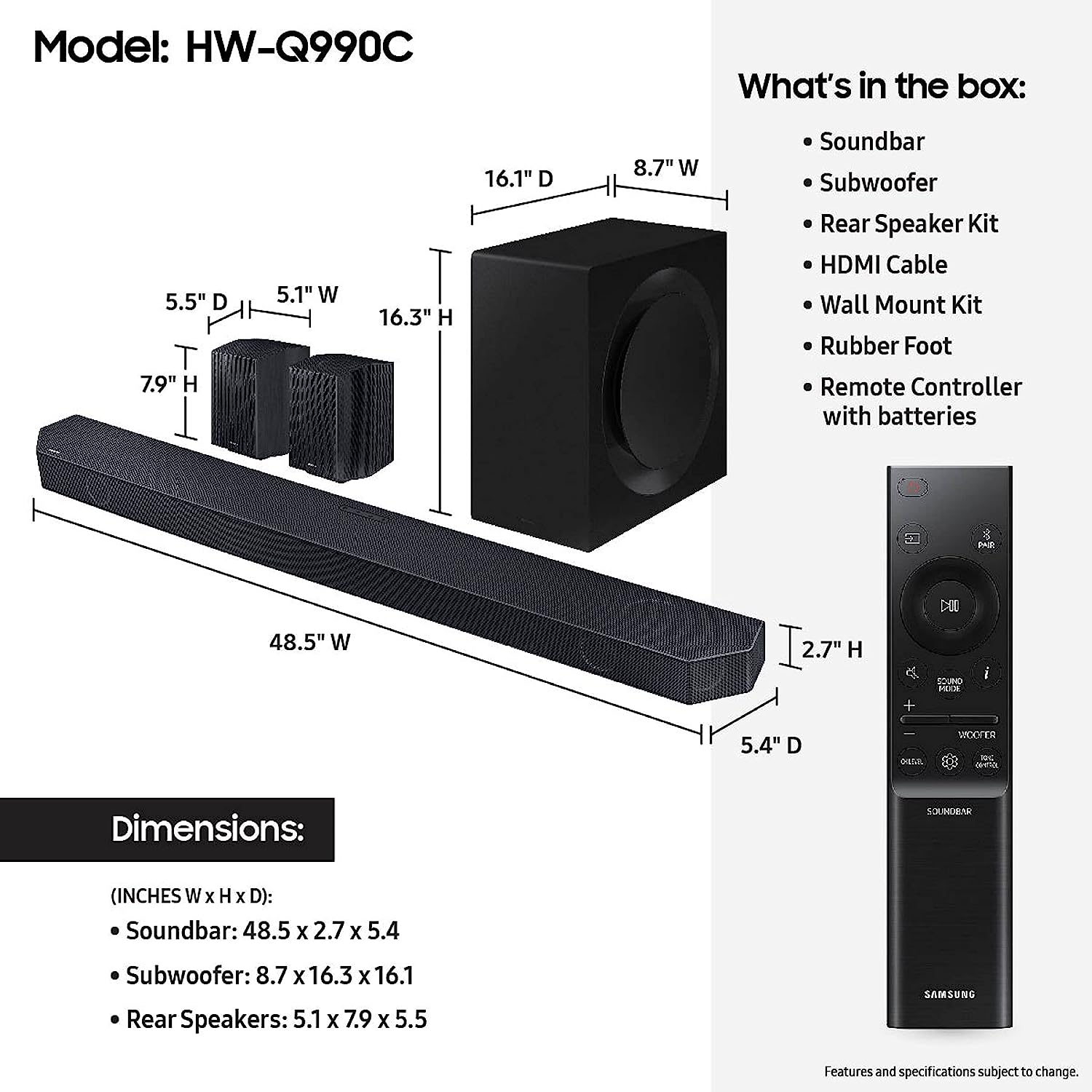 SAMSUNG HW-Q990C 11.1.4ch Soundbar w/Wireless Dolby Audio, Airplay 2, AVA - $1050