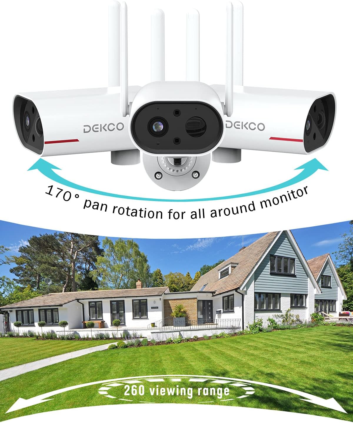 DEKCO Wireless Security Camera for Home Security 260° View Range Solar - $55
