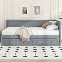 Wood Twin Daybed Frame with 2 Storage Drawers, L-Shaped Corner Unit, Gray - $110