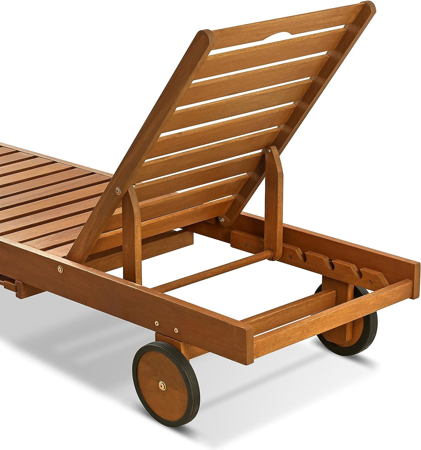 Outdoor Hardwood Patio Furniture Sun Lounger with Tray in Teak Oil, Natural - $110