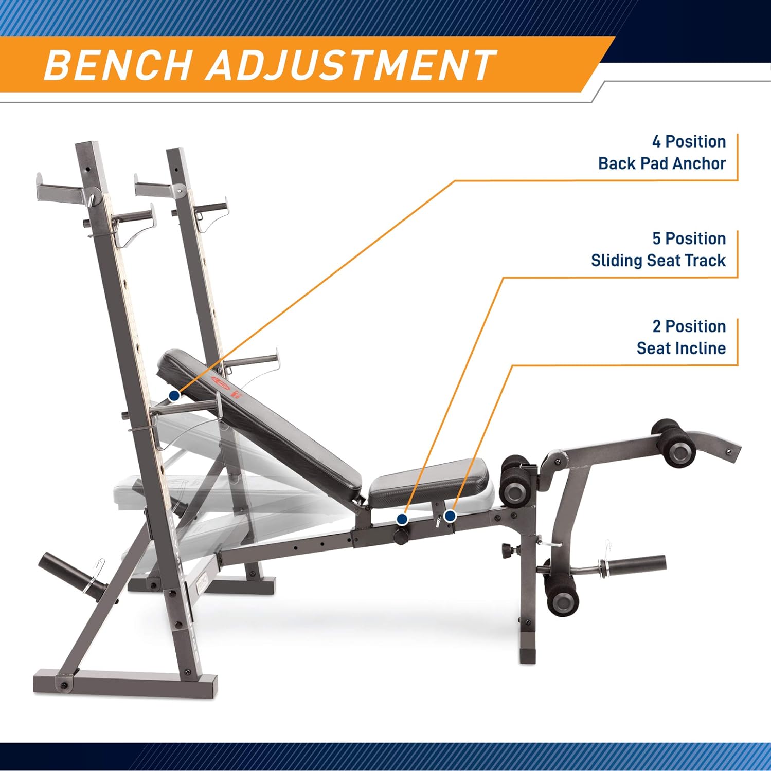 Marcy Olympic Weight Bench with Preacher Curl Pad and Leg Developer - $180