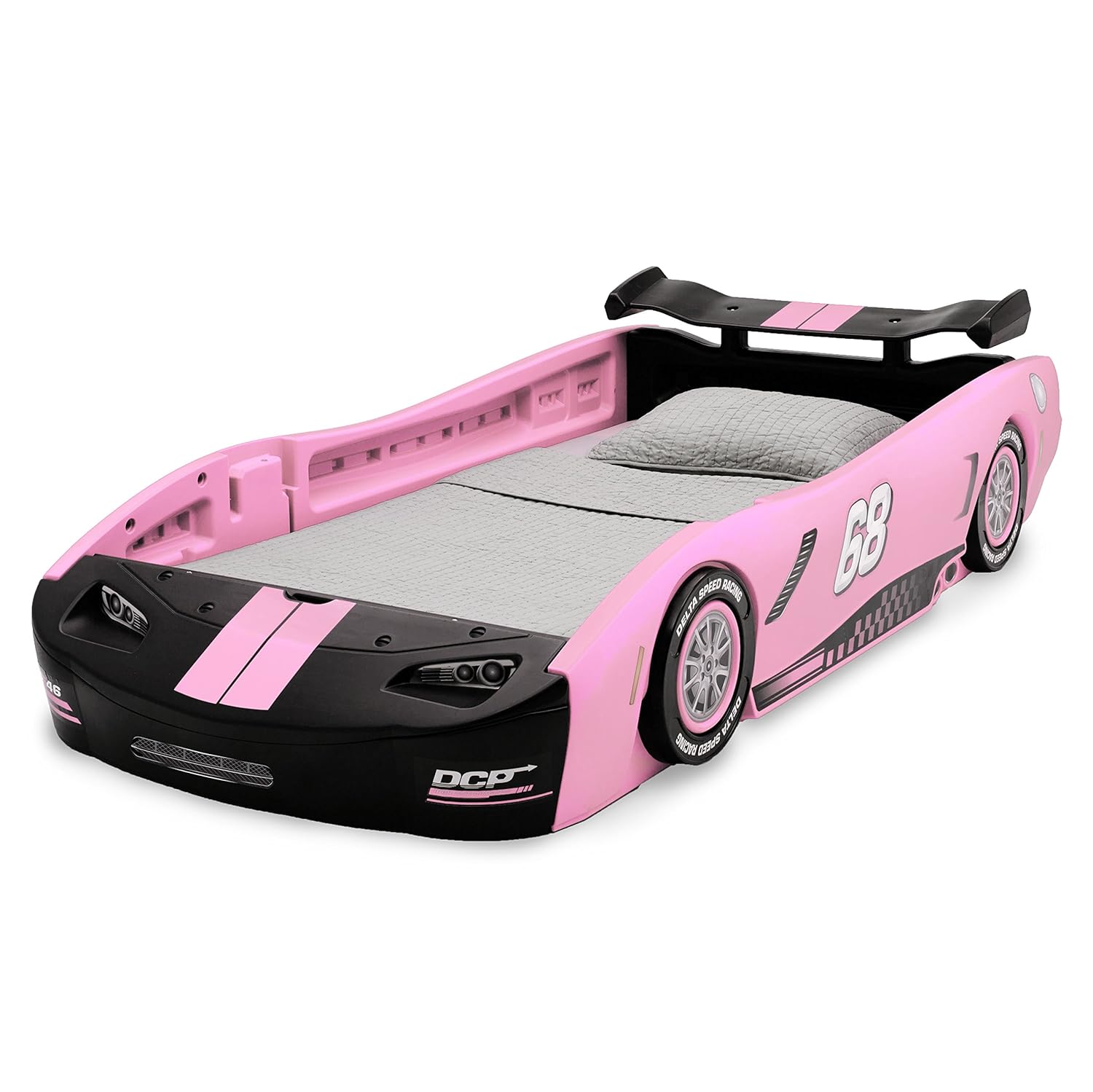 Delta Children Turbo Race Car Twin Bed, Pink - $130